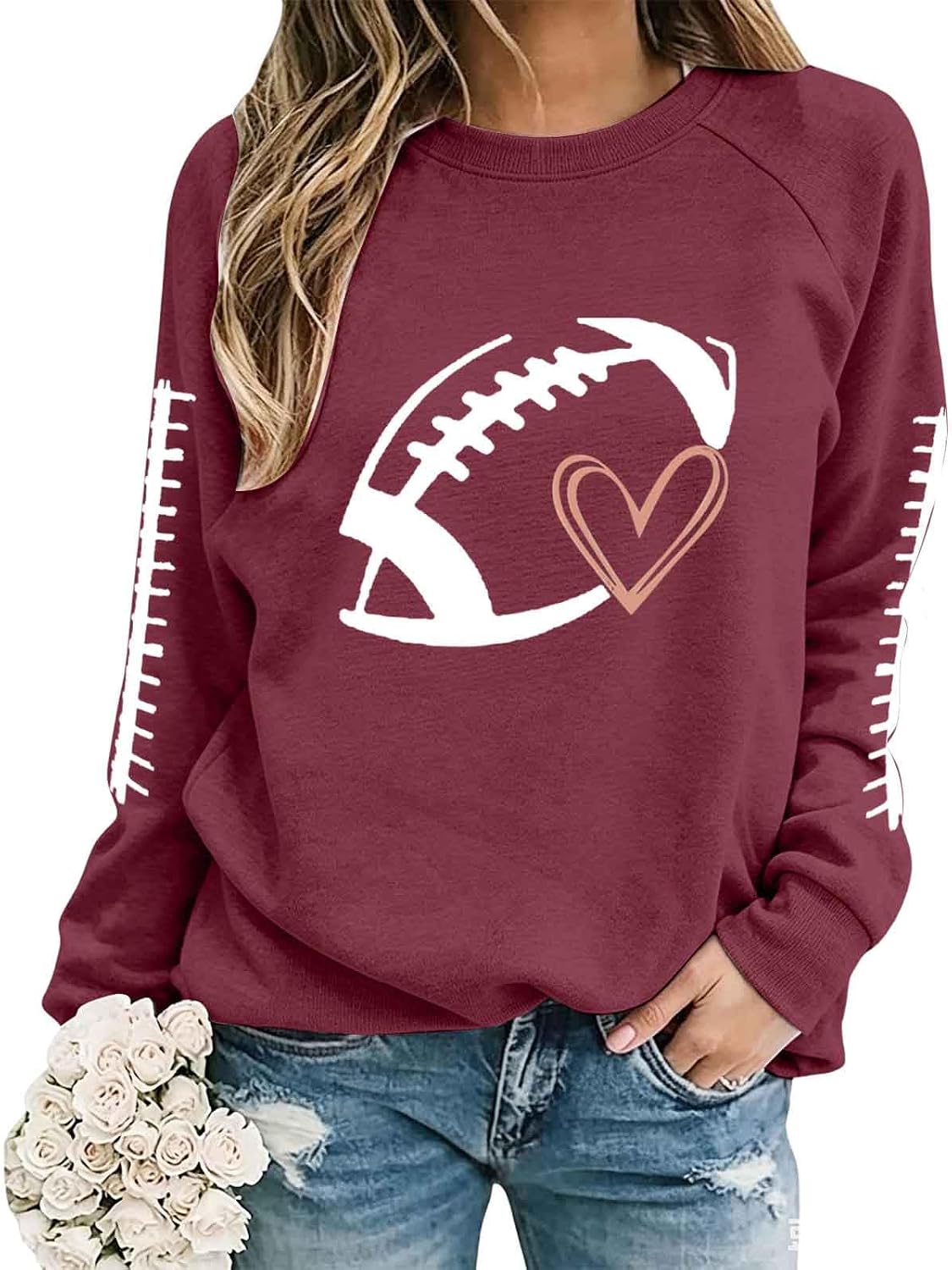 Womens Game Day Sweatshirt Football Mom Fall Graphic Outfits Pullover Tops