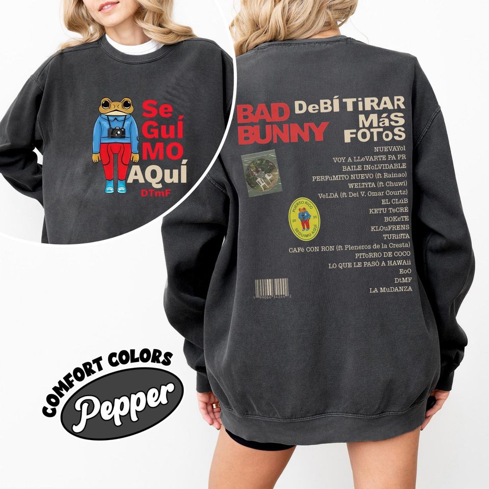 Bad Bunny "Debi Tirar Mas Fotos" Double-Sided for Kids - Stylish Black Bundle from DTMF Album, Perfect for Music Fans