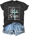 Easter Shirts for Women He is Risen Christian Easter Short Sleeve Easter Gift Bible Verse Tee Tops