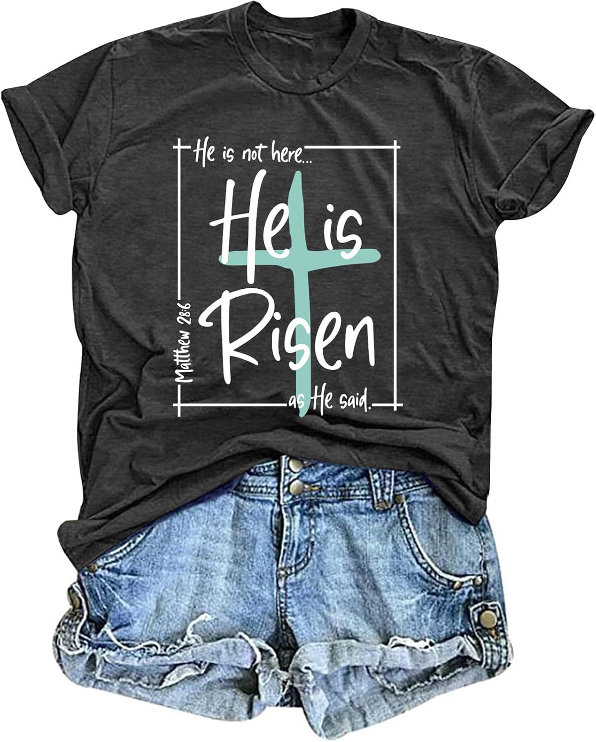 Easter Shirts for Women He is Risen Christian Easter Short Sleeve Easter Gift Bible Verse Tee Tops