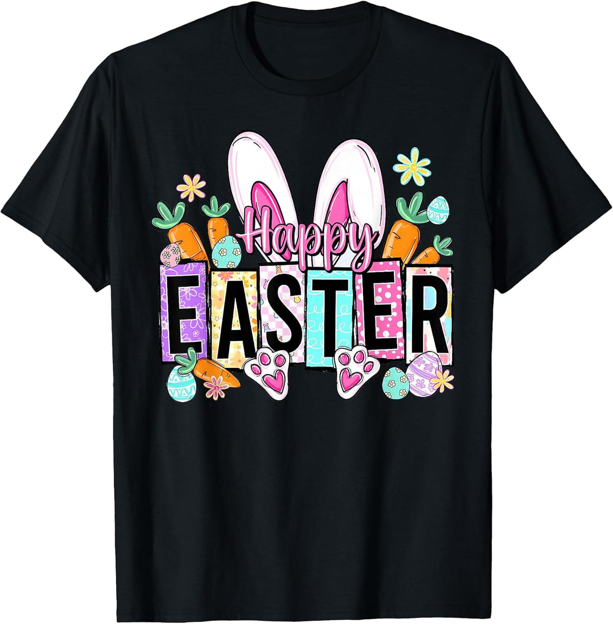 Happy Easter Bunny Ears Colorful Eggs Cute Women Kids Unisex