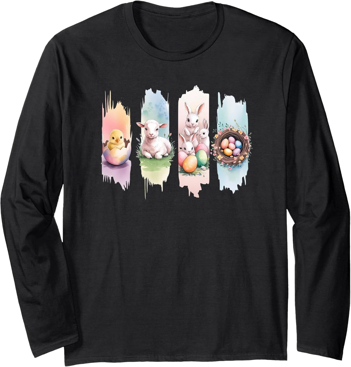 Pastel Brush Stroke Easter Design, Cute Spring Bunny Art Long Sleeve Unisex