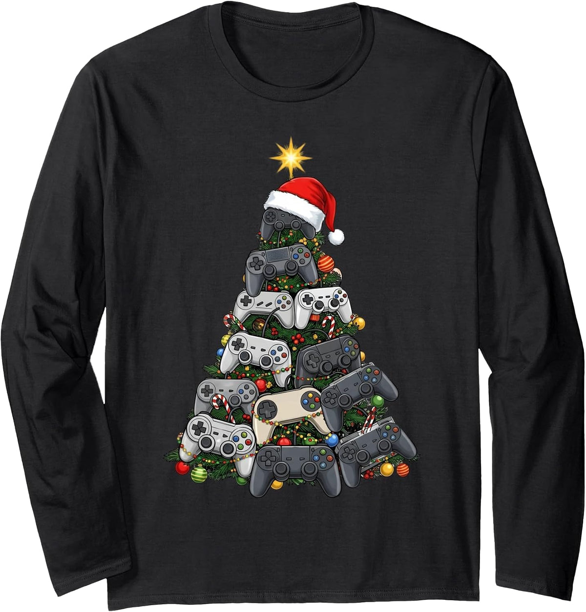 Gaming Christmas Tree Funny Video Games Gamer Teen Boys Men Long Sleeve T-Shirt
