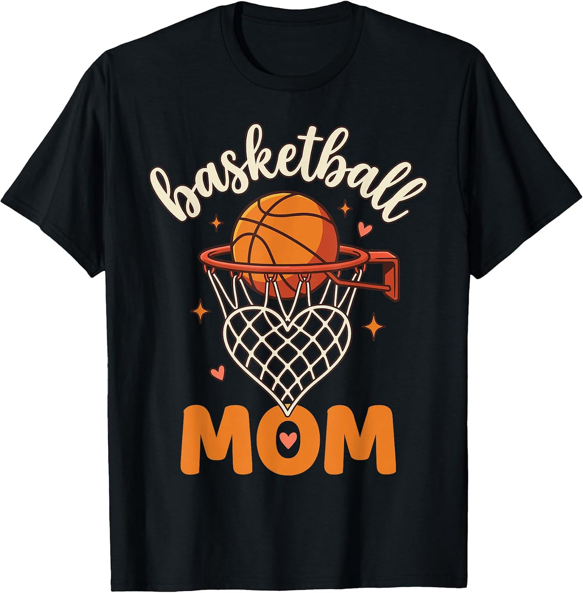 Cute Heart Hoop Net Retro Mama Sport Game Day Basketball Mom T-Shirt