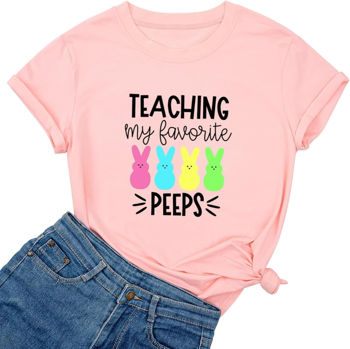 Happy Easter Shirts for Women Hangin with My Peeps T Shirt Cute Easter Bunny Outfit Tees Unisex
