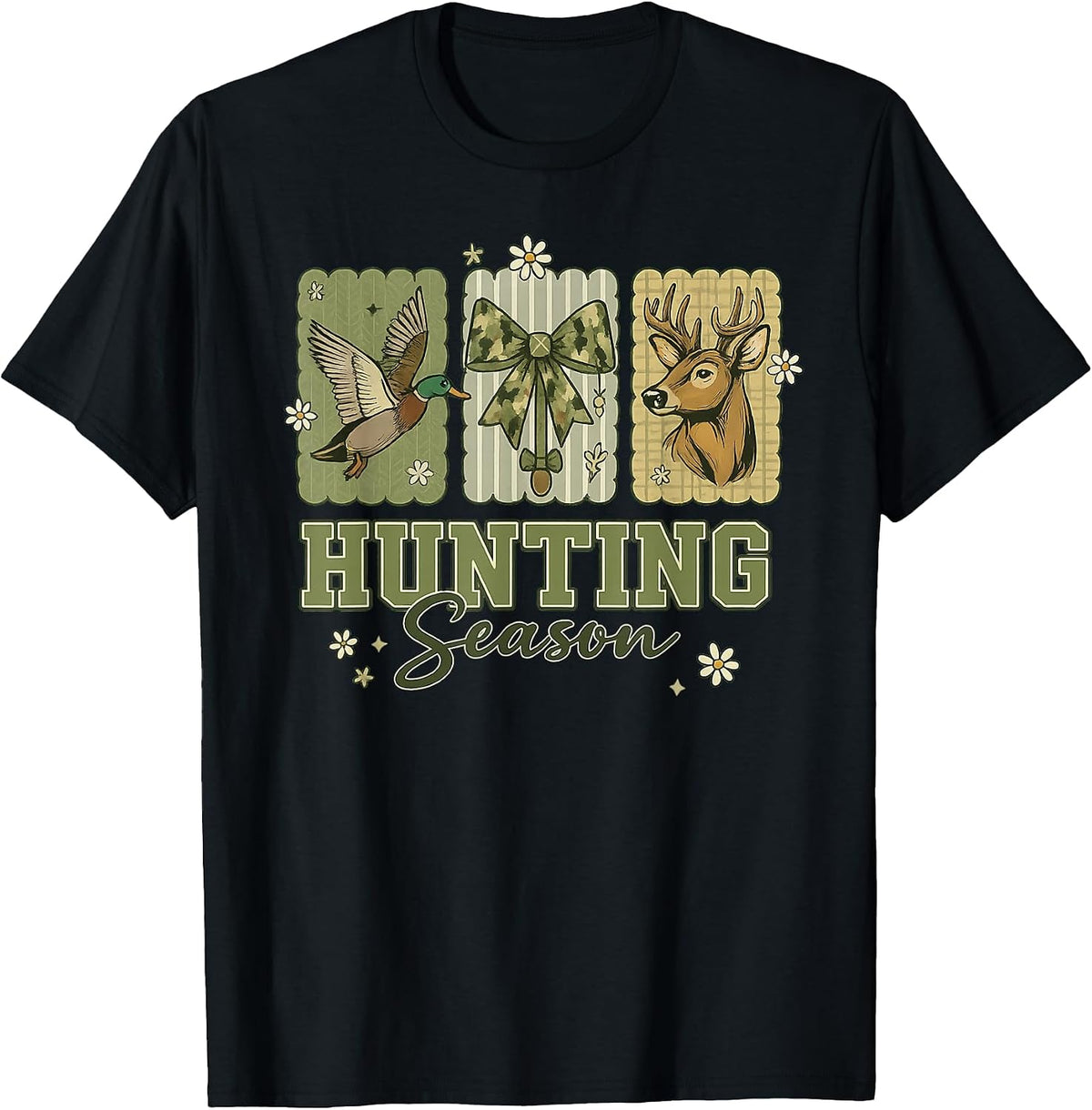 Hunting Season Mallard Duck Buck Camo Bow Retro T-Shirt