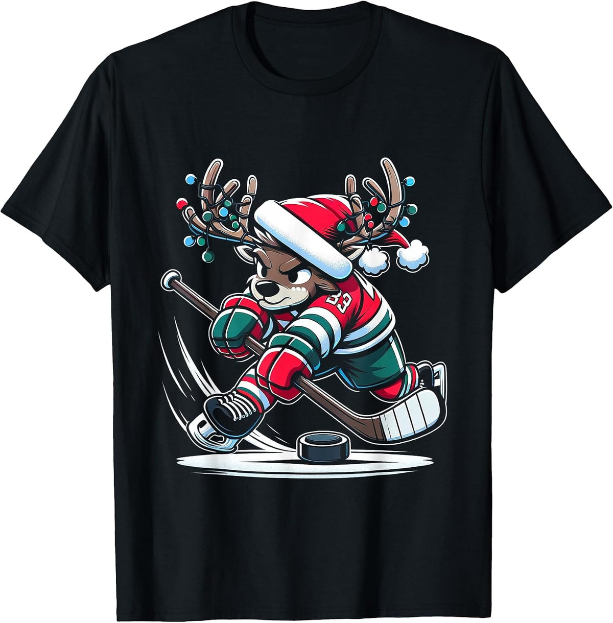 Christmas Reindeer Hockey Pajama Graphic Tees
