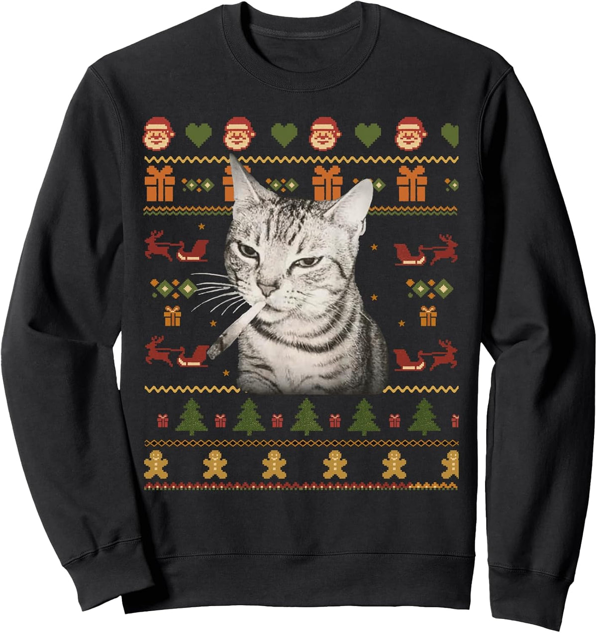 Funny Smoking Cat Meme Christmas Ugly Sweaters For Men Sweatshirt