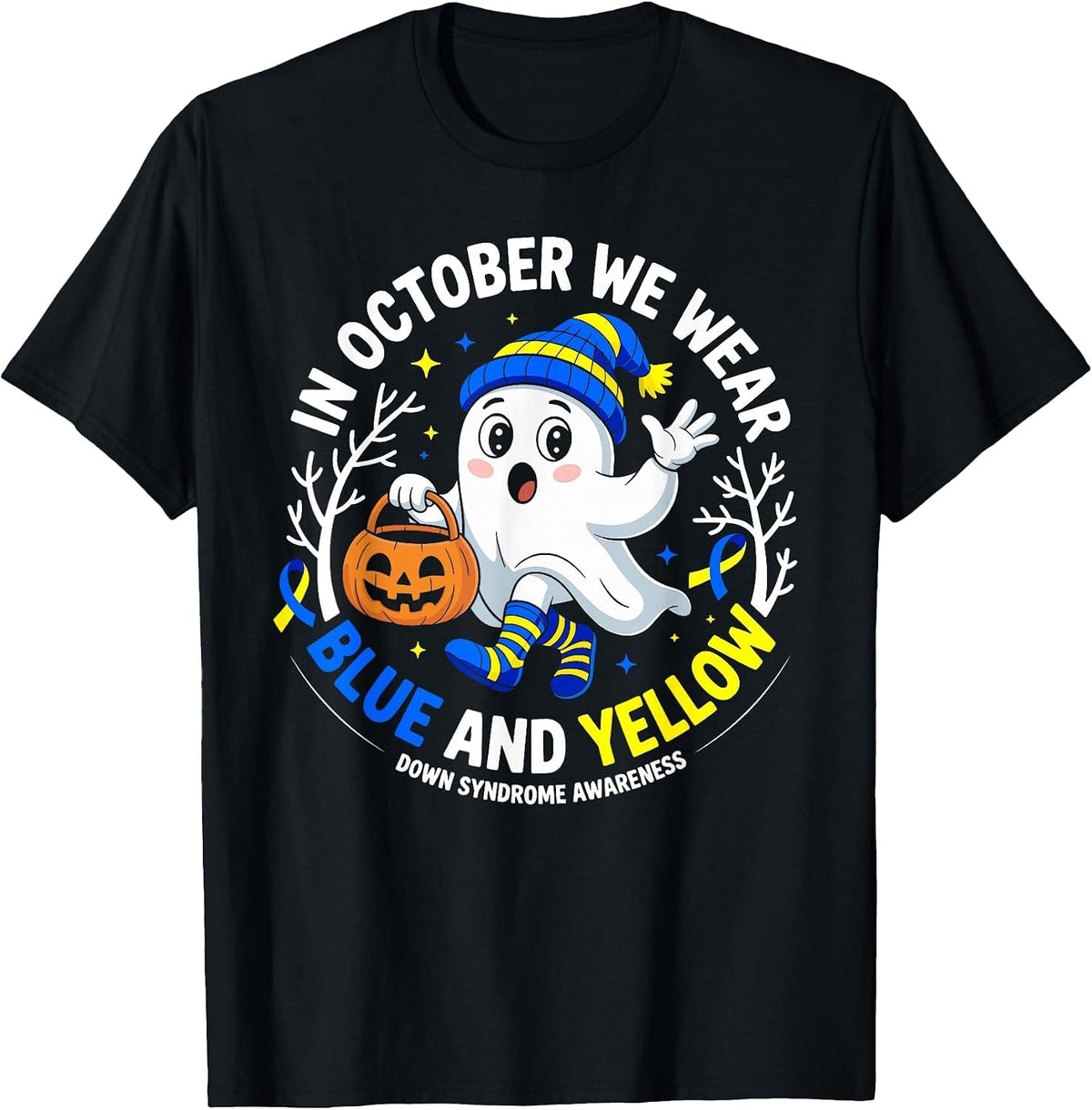 in October We Wear Yellow and Blue Down Syndrome Awareness T-Shirt