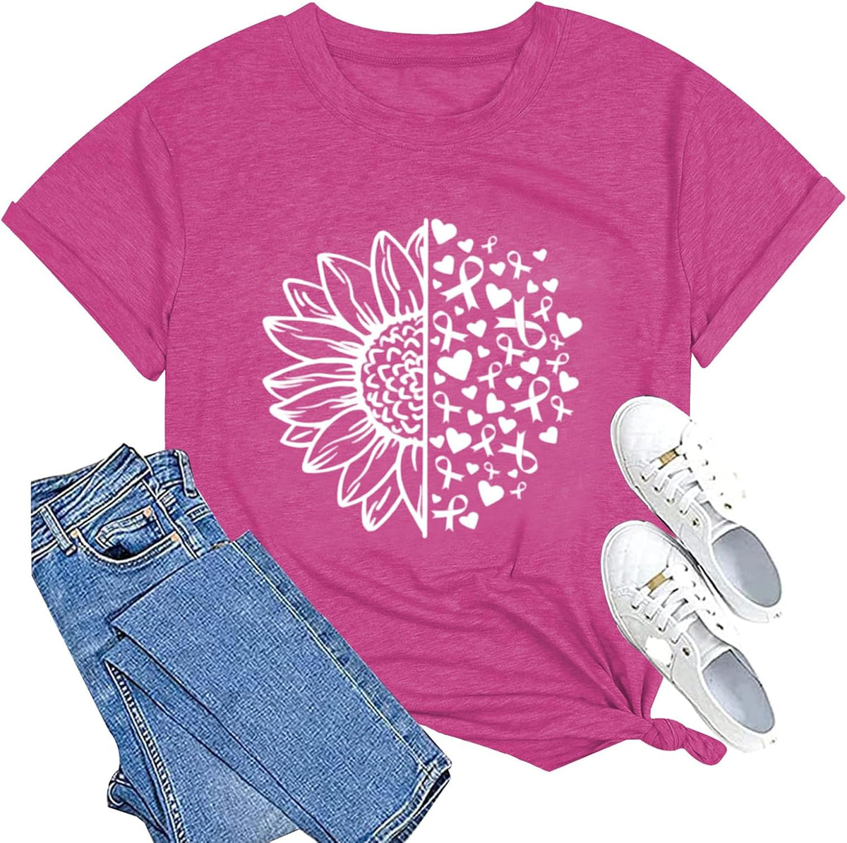 Breast Cancer Shirts Women Pink Ribbon Cancer Awareness T-Shirt