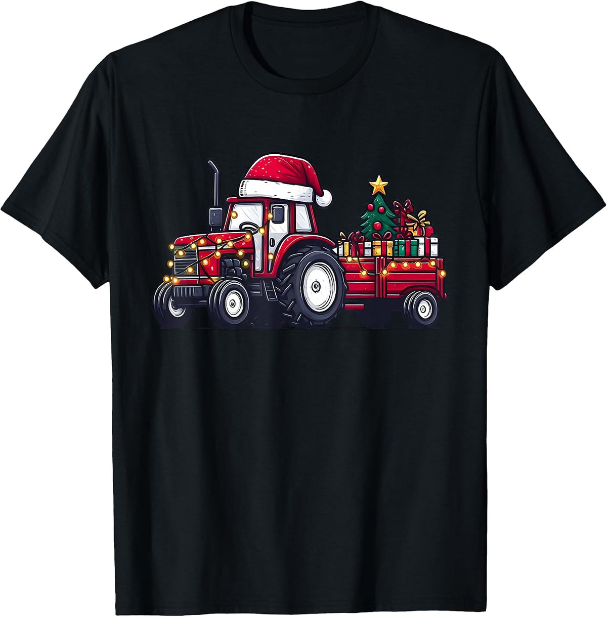 Farmer Santa Hat Farm Truck Christmas Lights Family Pajama T-Shirt
