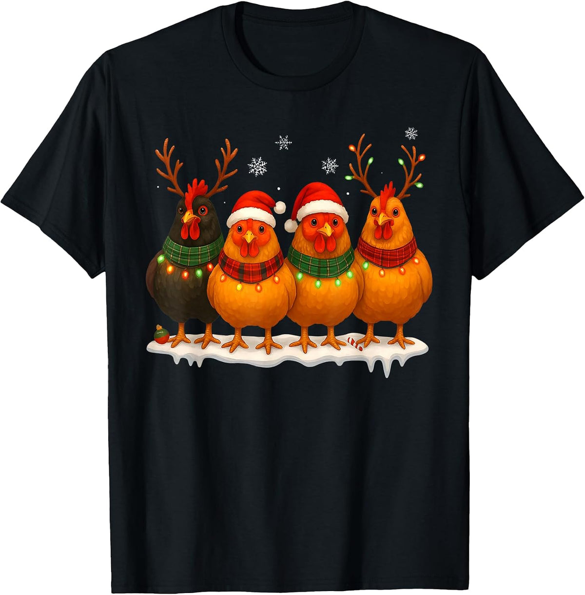 Funny Chicken Christmas Lights Santa Farming Xmas Holiday T-Shirt