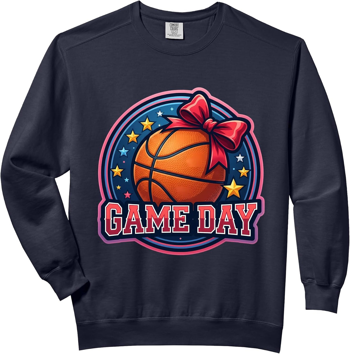 Basketball Game Day Girl Womens Bow Team Fan Mom Mother Mama Comfort Colors Adult Sweatshirt