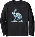 Rabbit Silhouette Pastel Quilt Squares Happy Easter Long Sleeve Unisex