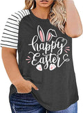 Plus Size Happy Easter for Women Bunny Rabbit Graphic Tees Funny Letter Print Short Sleeve Shirts Tops