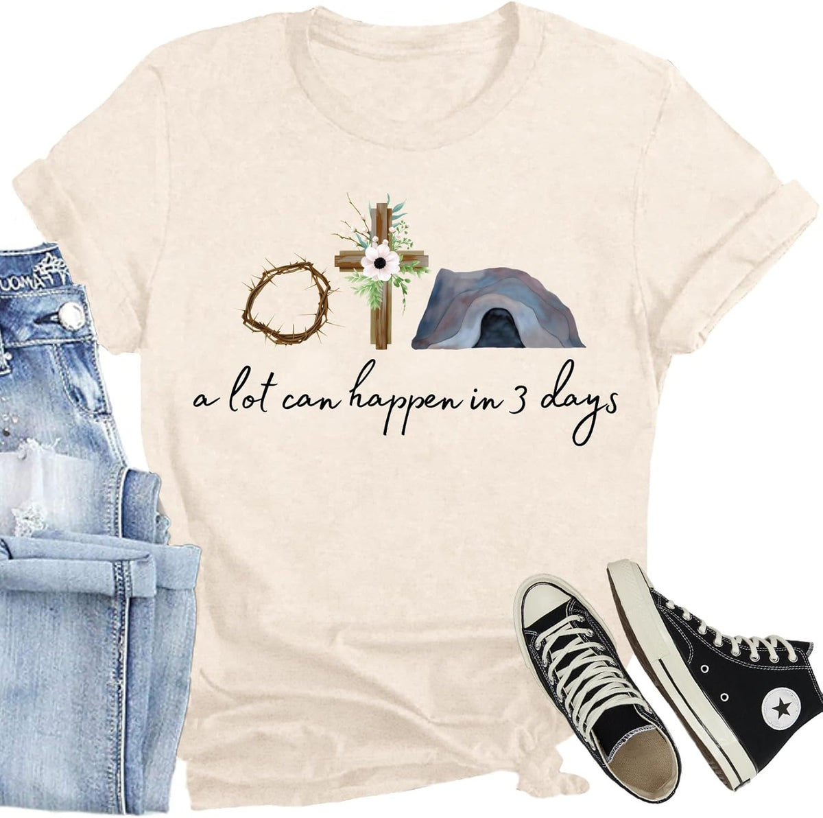 Christian Easter Shirts for Women A Lot Can Happen in 3 Days He is Risen Jesus Tee Tops