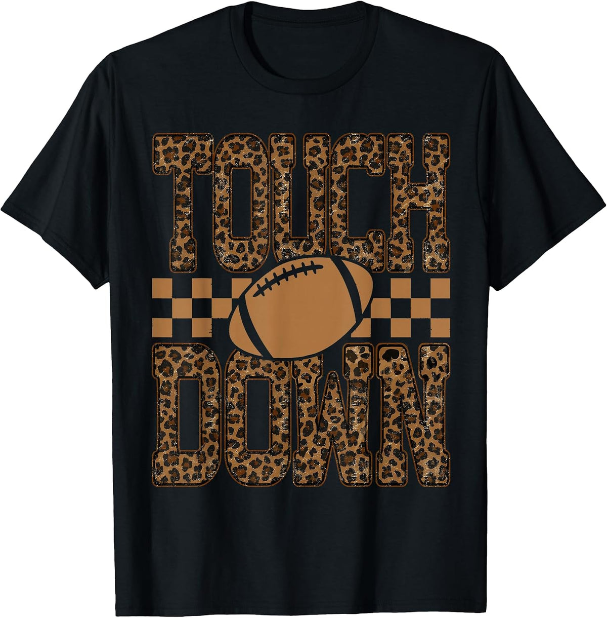 Leopard Checkered American Football Mom Touchdown Season T-Shirt