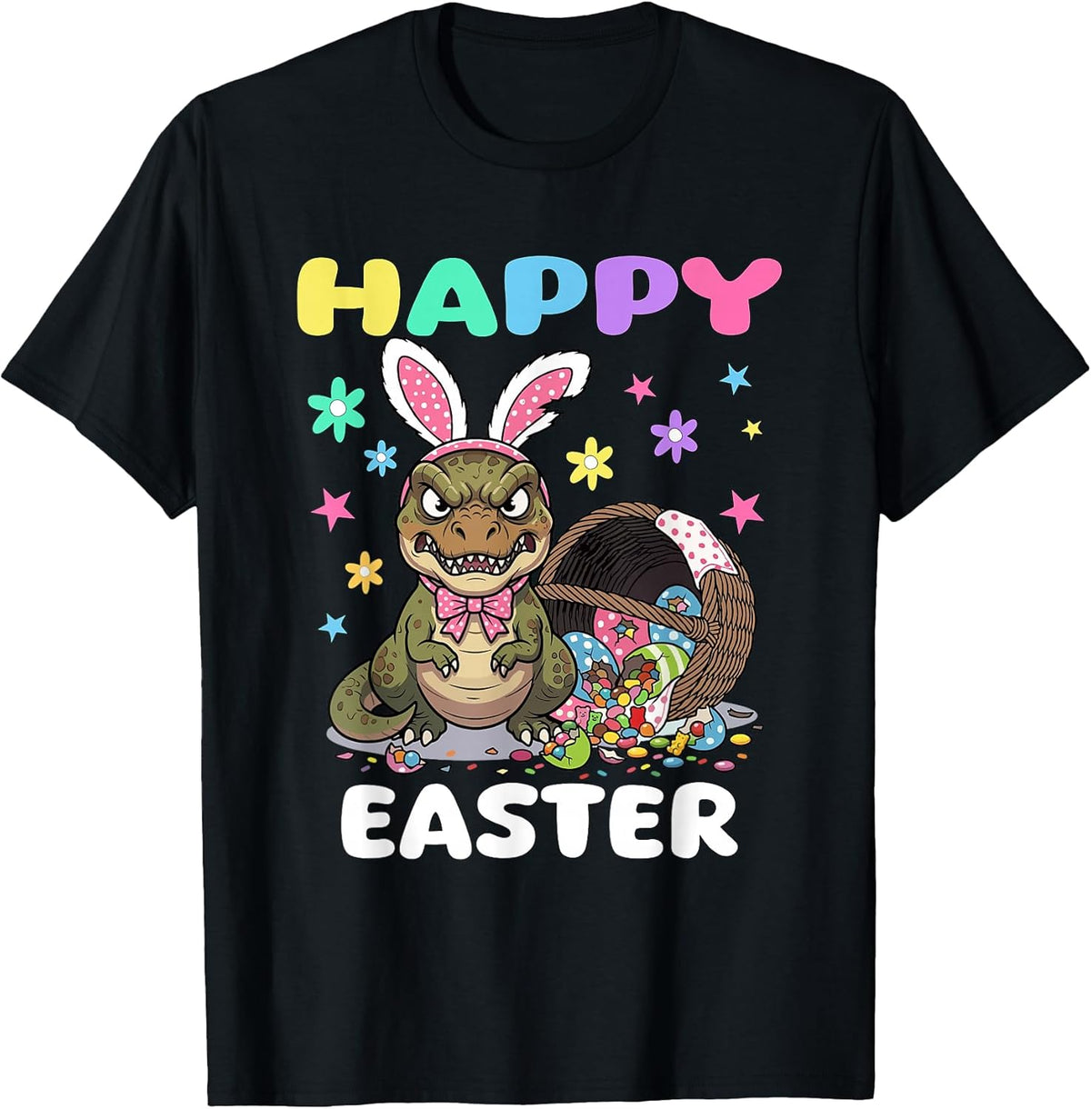 Happy Easter T Rex Dinosaur Candy Bow Easter Bunny Egg Kids Unisex