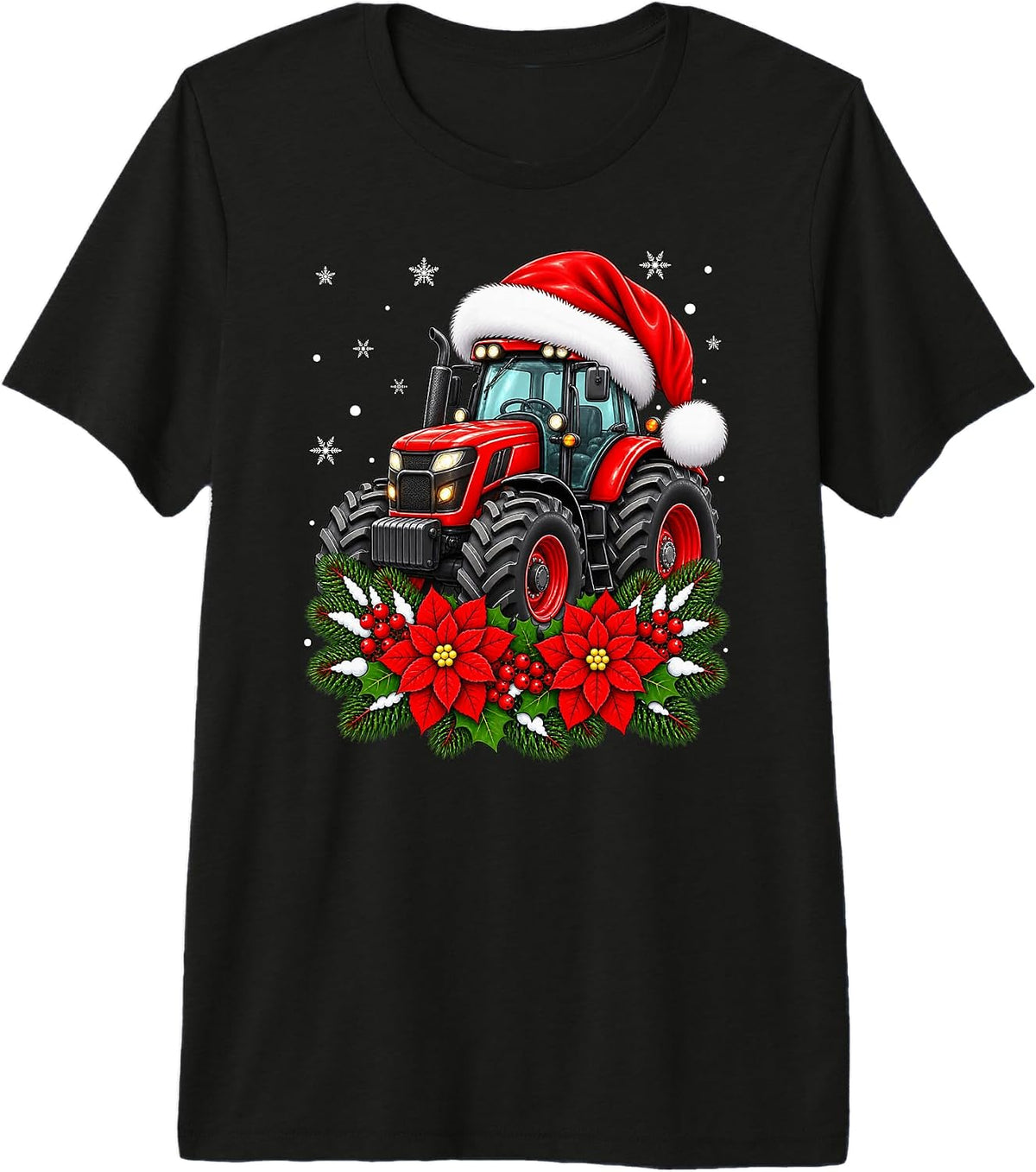 Cute Festive Floral Santa Hat Farmer Tractor Christmas Premium Tri-Blend T-Shirt