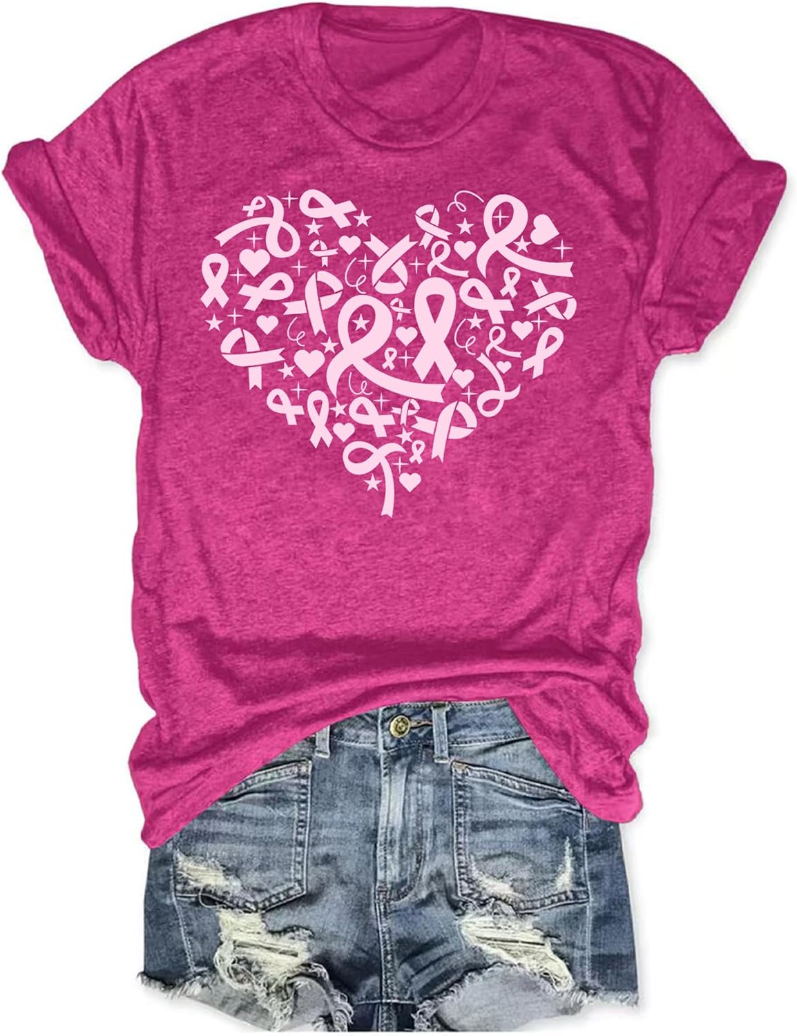 Breast Caner Shirts for Women Pink Ribbon Graphic T-Shirt Breast Cancer Awareness Inspirational Blouse Tops