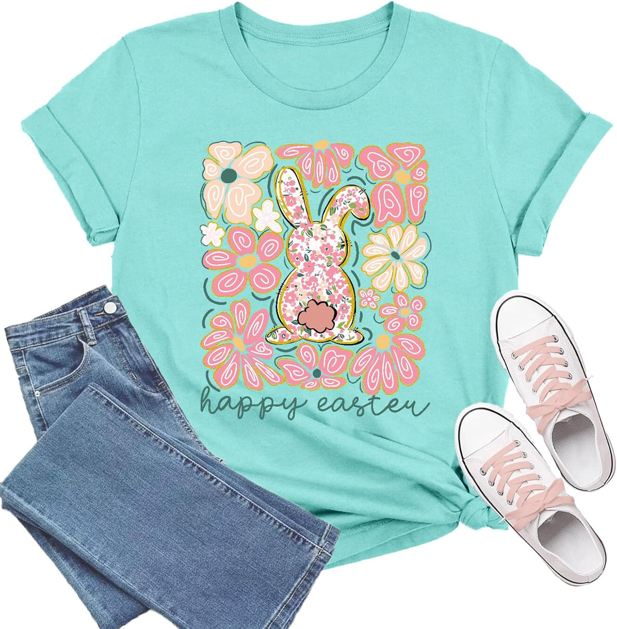 Easter Shirts for Women Christian Easter Floral Wreath Tee Tops Unisex
