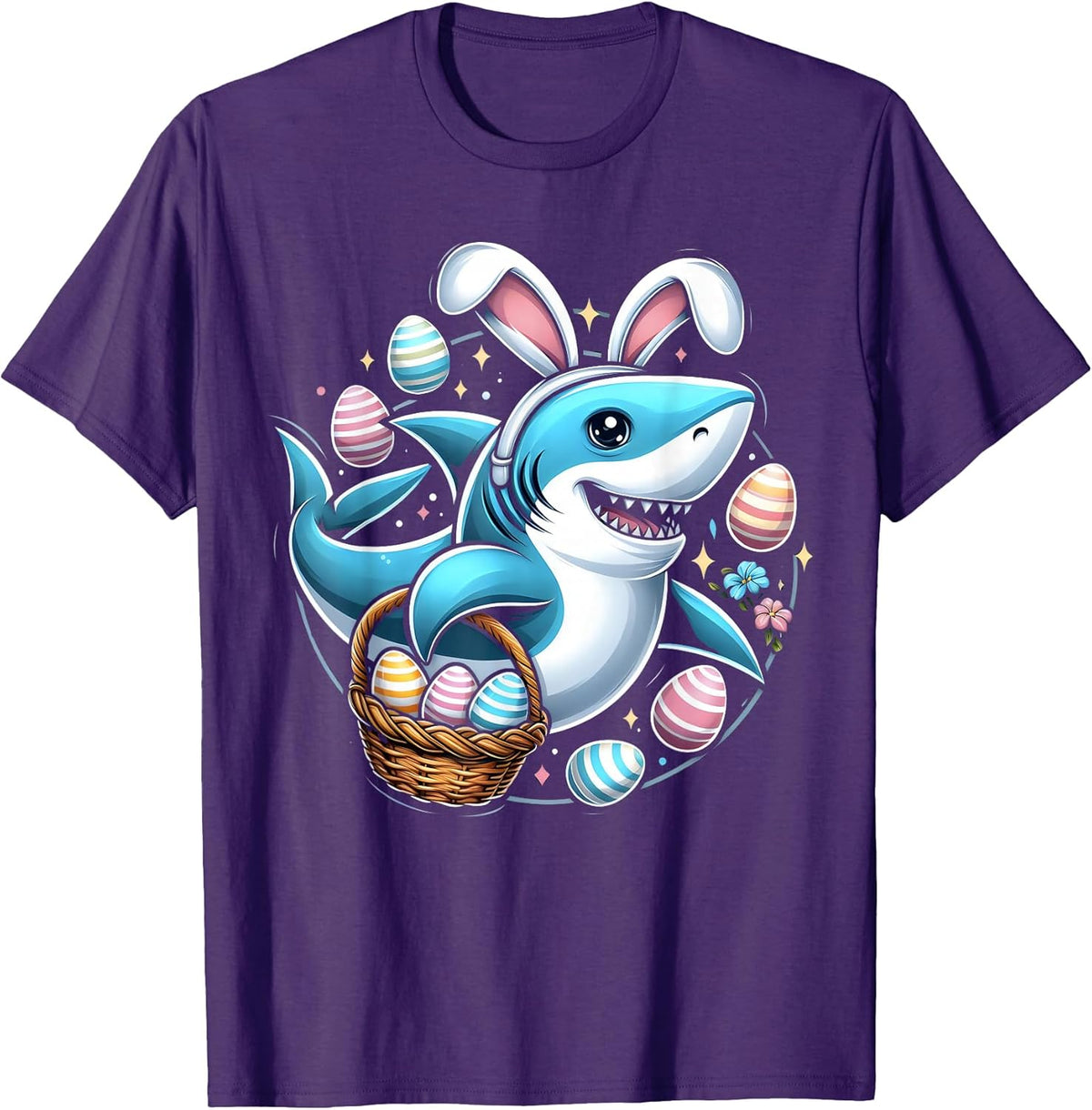 Cute Shark with Easter Basket and Bunny Ears Happy Easter Unisex