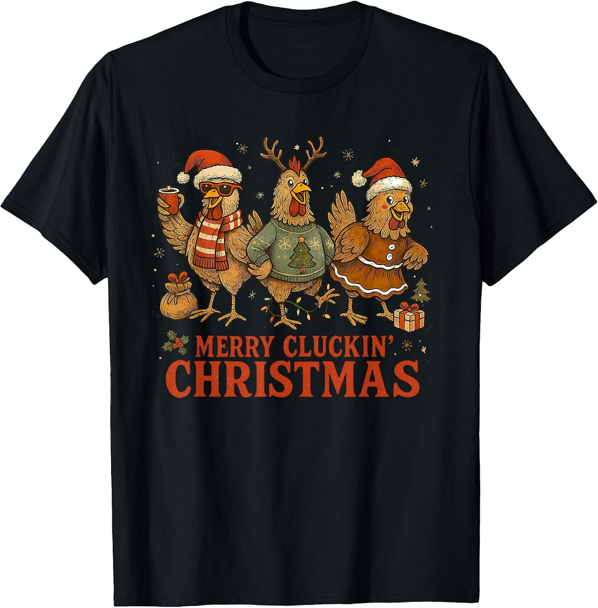 Merry cluckin’ Christmas Funny Chicken Farmer Santa hat T-Shirt