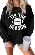 Tis the Season Football Fleece Sweatshirt Retro Football Mom Crewneck Pullover Game Day Shirt for Women Hoodie