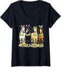 Women's Cute Easter Horse Bunny Ears Eggs Spring Floral Girls Women V-Neck Unisex