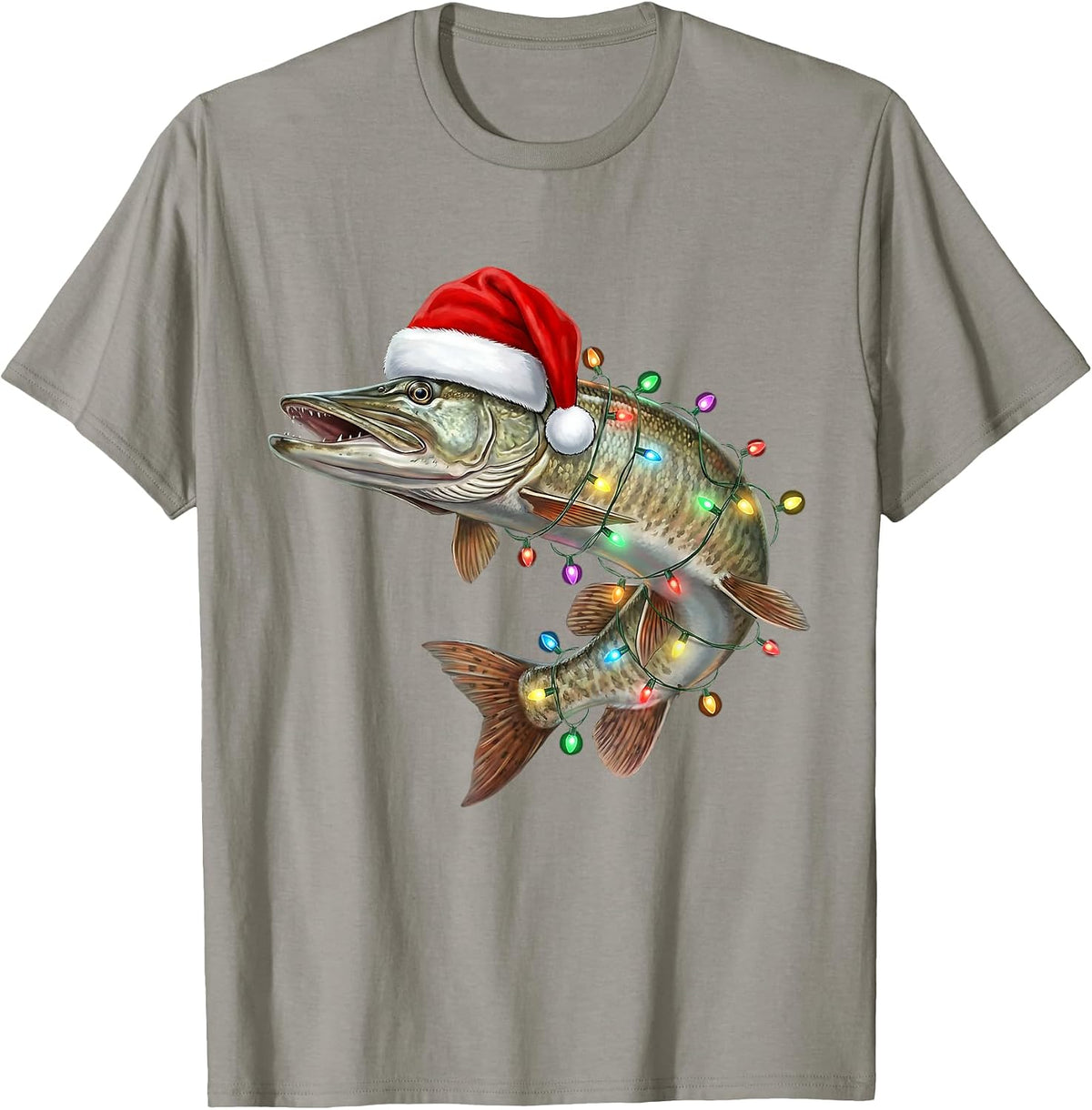 Musky Christmas Lights Festive Funny Xmas Pike Fish Fishing T-Shirt
