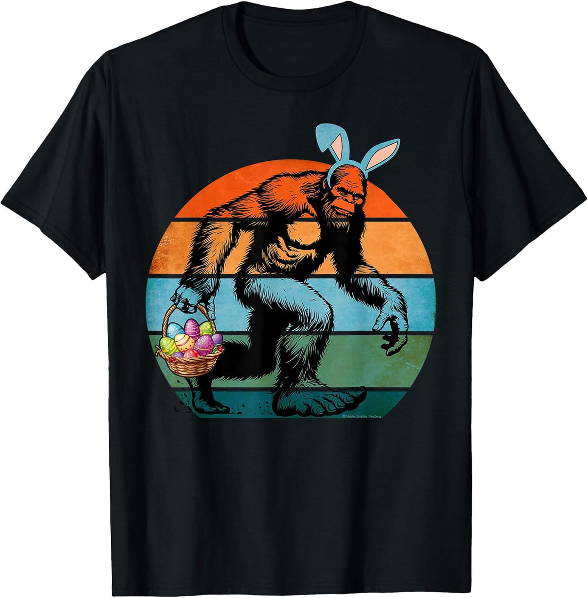 Funny Bigfoot with Easter Basket Bunny Ears Easter Bigfoot Unisex