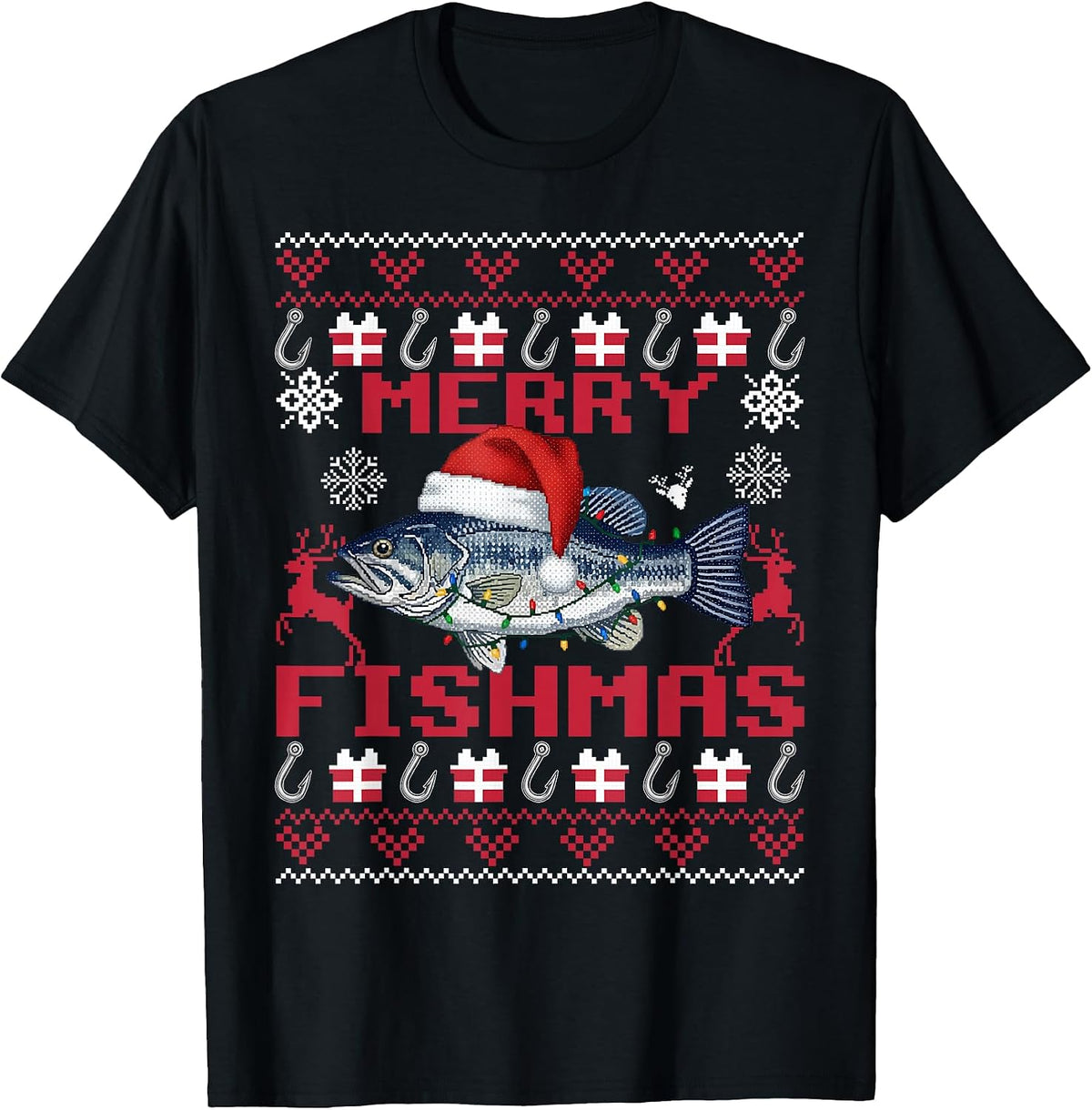 Fishing Christmas Ugly Sweaters Funny Merry Fishmas Men Boys T-Shirt