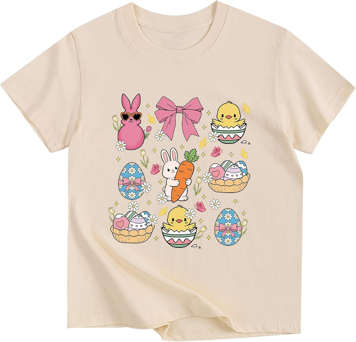 Toddler Girl Easter Shirts Bunny Graphic Cotton Short Sleeve Tees 3-13 Years Unisex
