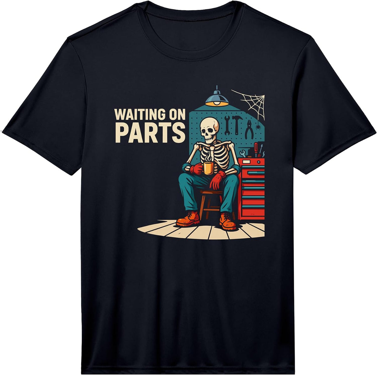 Men's Waiting On Parts Funny Mechanic Skeleton Garage Sarcastic Performance T-Shirt