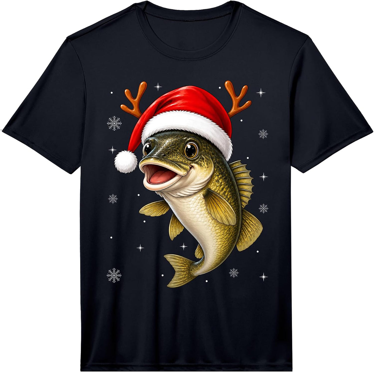 Walleye Fish Christmas Santa Hat Festive Fishing Xmas Performance T-Shirt