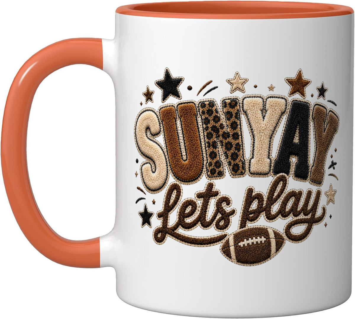 Sunyay Let's Play Football Sunday Game Day Season Fan Women Ceramic Mug, Orange/White, 11oz