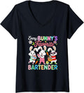 Women's Bunny's Favorite Bartender Easter Bunnies Hunting Eggs V-Neck Unisex