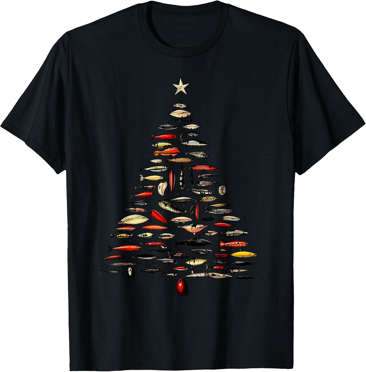 Retro Fishing Lure Christmas Tree Fishermen Fishmas Pajama T-Shirt