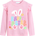 Girls Easter T Shirt Cute Bunny Easter Egg Tee Gnomes Chicks Happy Easter Clothes Pink Long Sleeves 2-7 Years