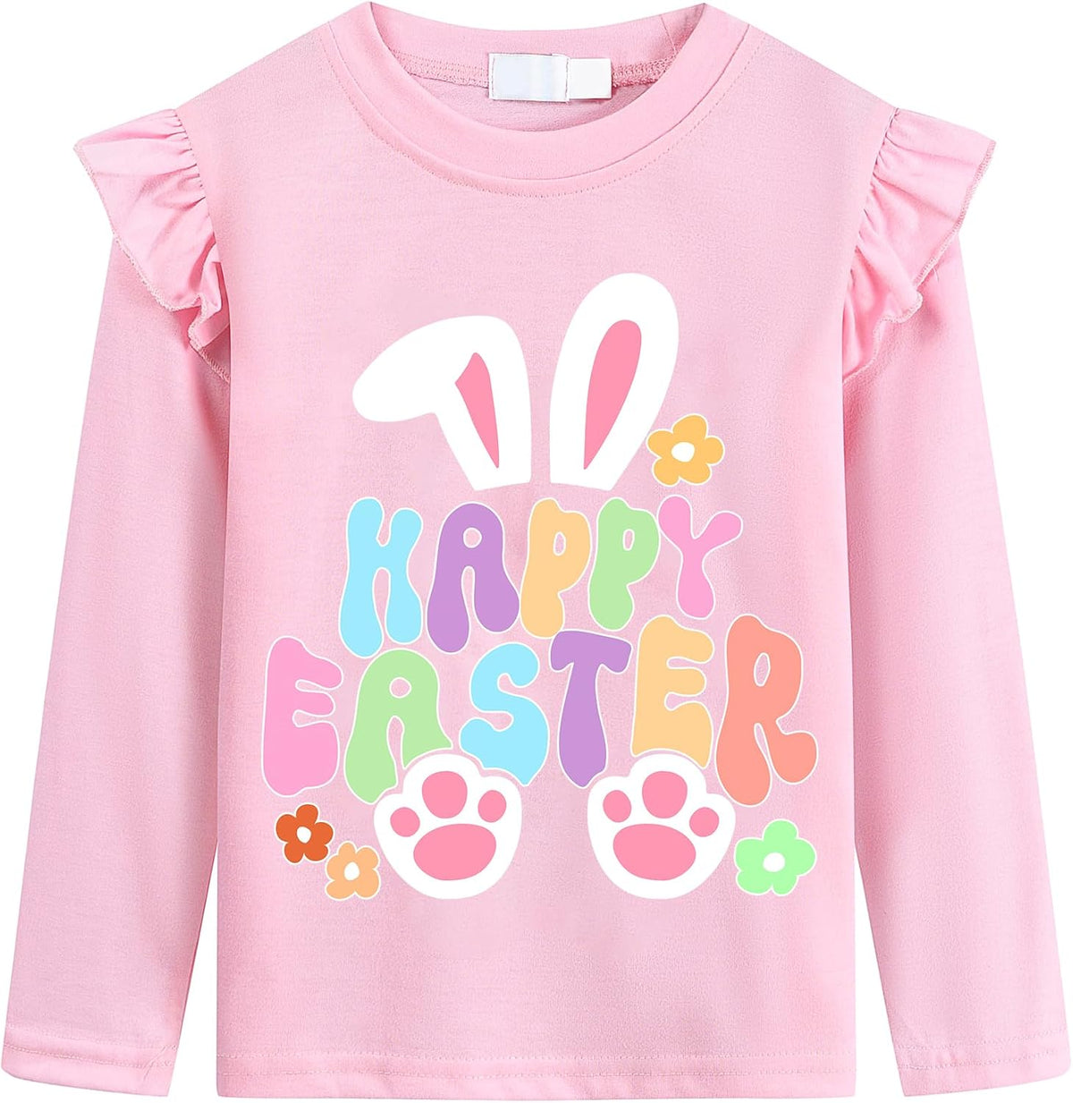 Girls Easter T Shirt Cute Bunny Easter Egg Tee Gnomes Chicks Happy Easter Clothes Pink Long Sleeves 2-7 Years