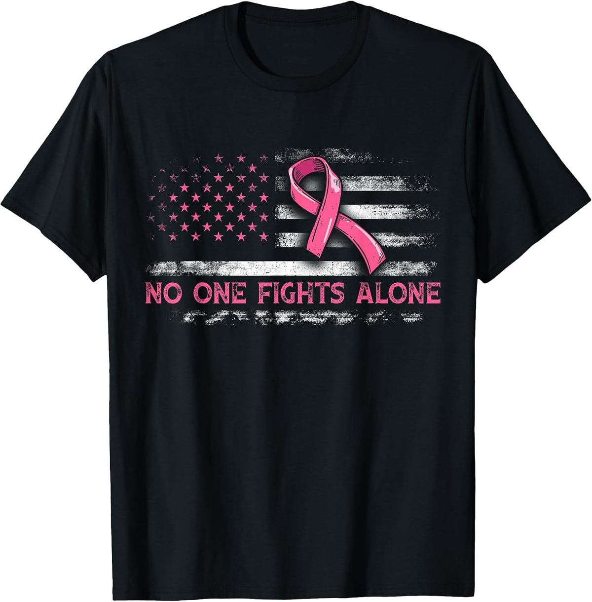 Alone American Flag Pink Ribbon T-Shirt
