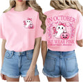 Women in October We Wear Pink Shirt Breast Cancer Awareness T-Shirt Vneck Cute Ghost Pumpkin Graphic Tee