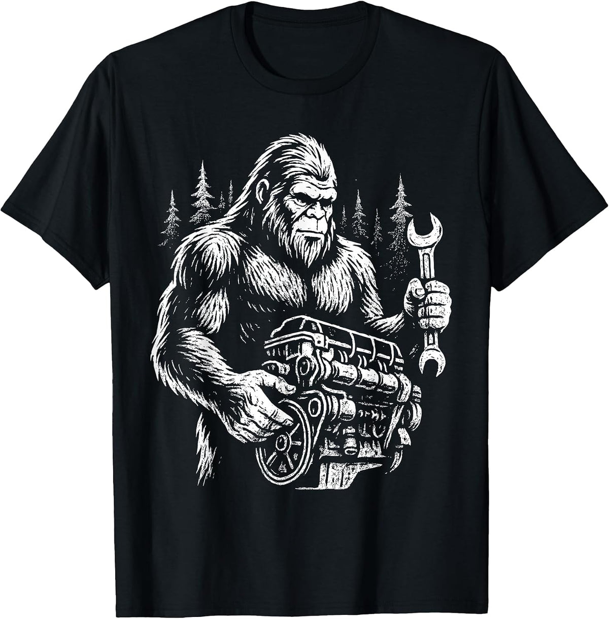 Funny Mechanic Bigfoot Sasquatch Engine Car Repair T-Shirt