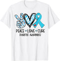 Peace Love Cure Type 1 Diabetes Awareness T1D Blue Ribbon T-Shirt