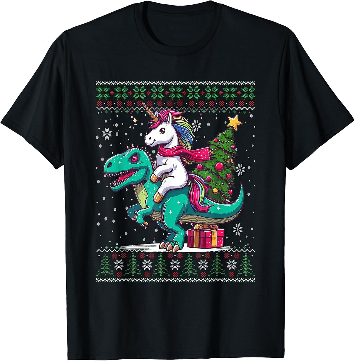 Christmas Unicorn Riding a Dinosaur Ugly Christmas