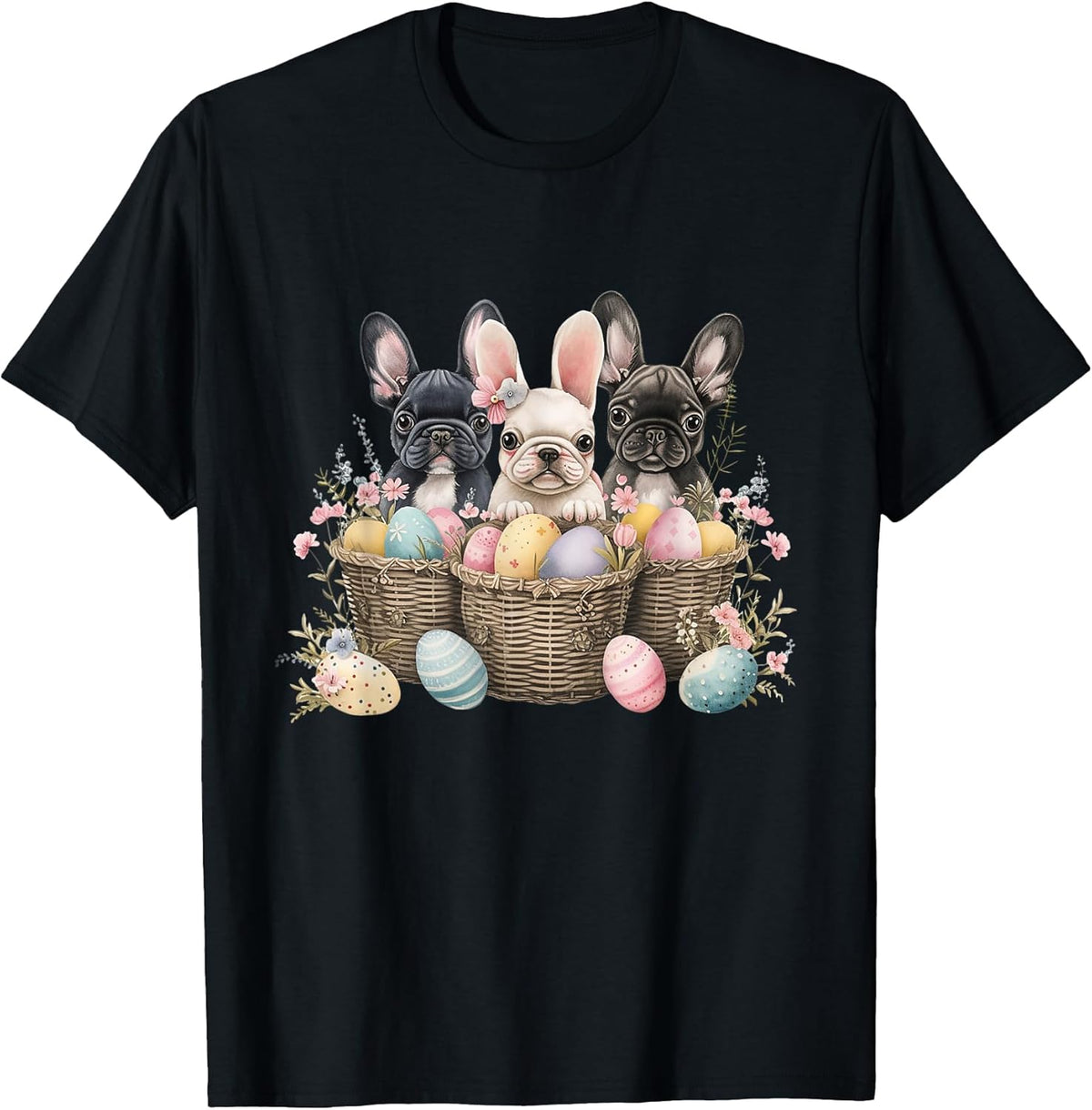 Easter Three Frenchie Shirt Easter Bunny Ears Easter Egg Unisex