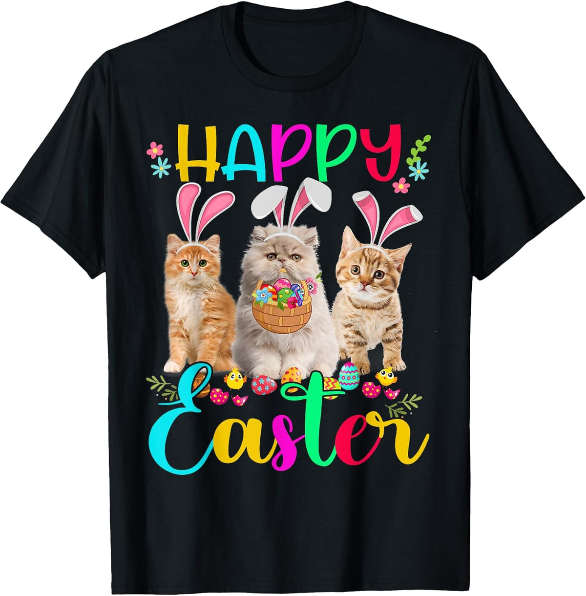 Happy Easter Three Cat Wearing Bunny Ear Bunny Cat Lover Men Women Girls Kids Unisex