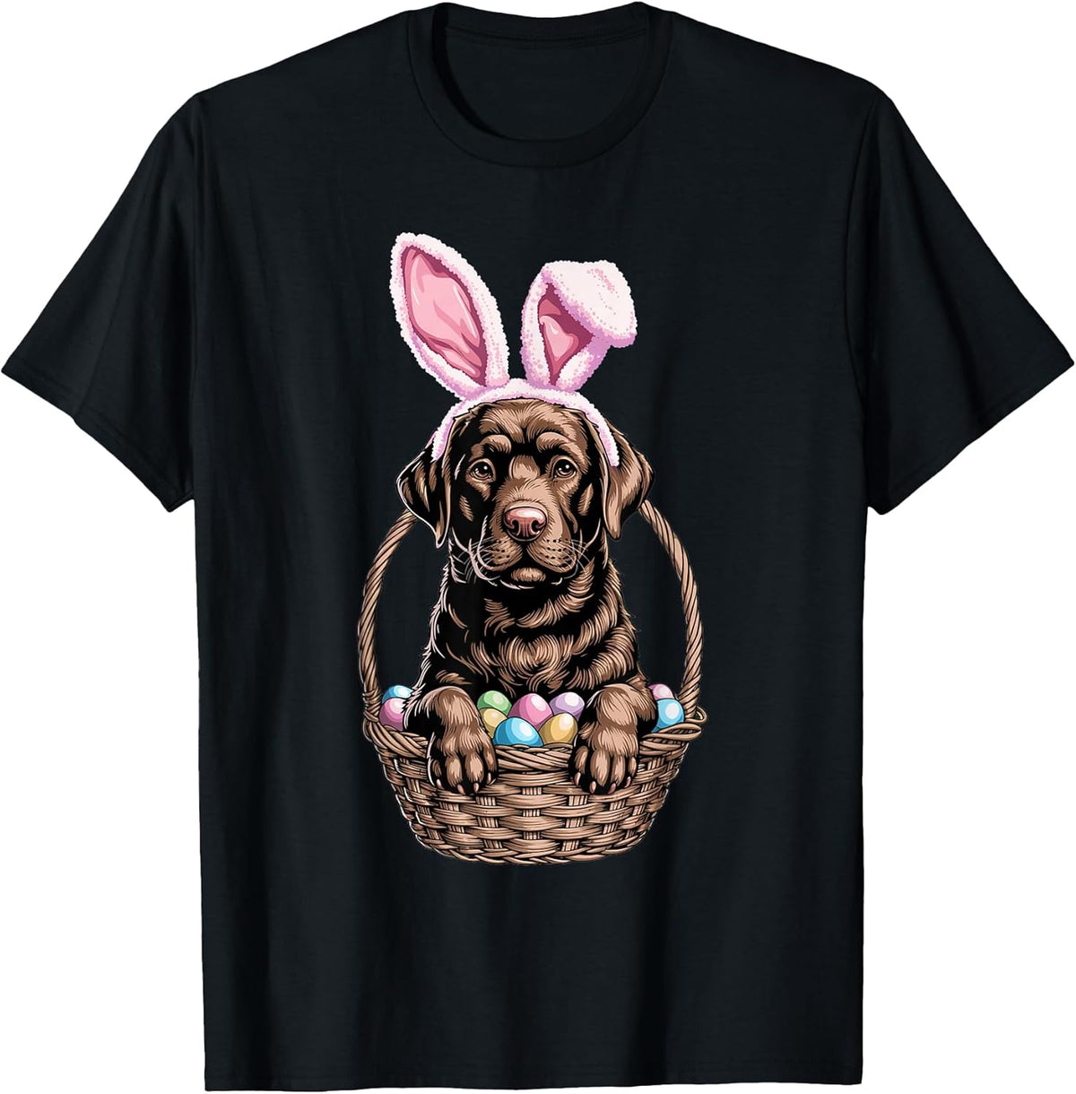 Chocolate Labrador Easter Bunny Ears Dog in Basket Spring Unisex