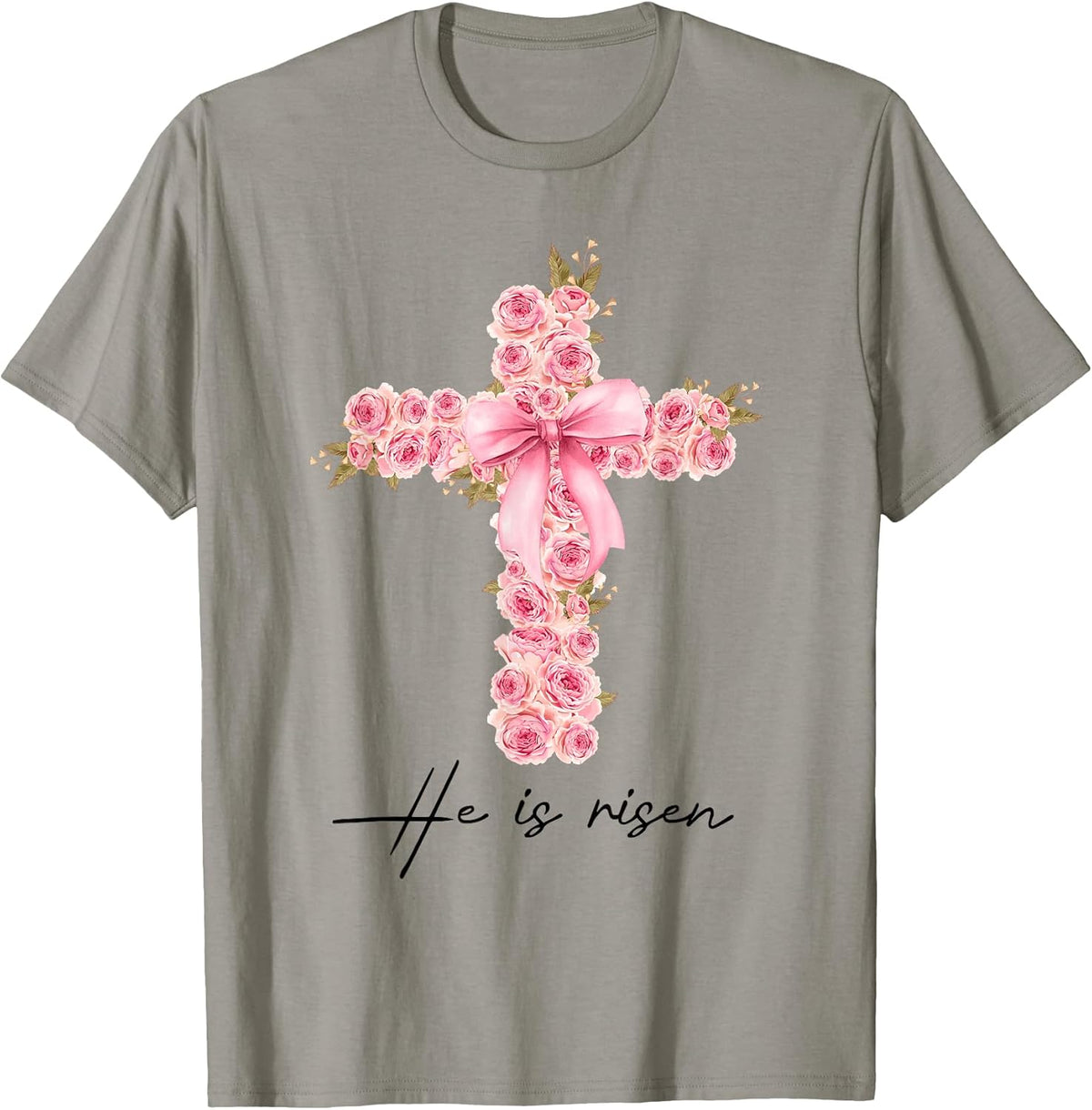 He Is Risen Coquette Bow Floral Cross Faith Easter Christian Unisex