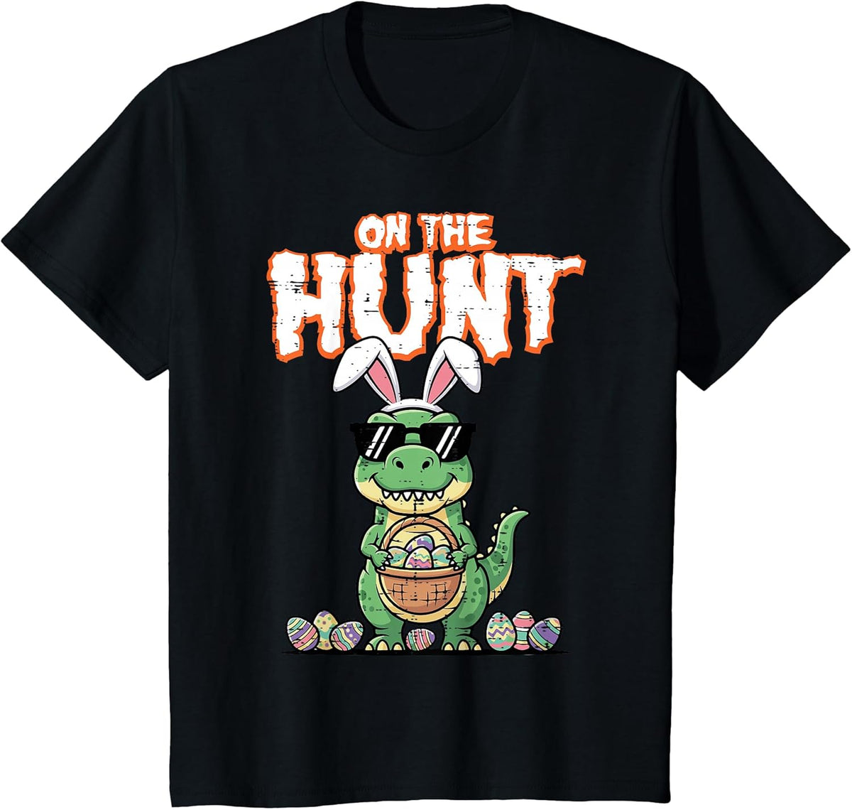 Kids Easter Dino On The Hunt Trex Egg Hunting Boys Kids Toddler Unisex